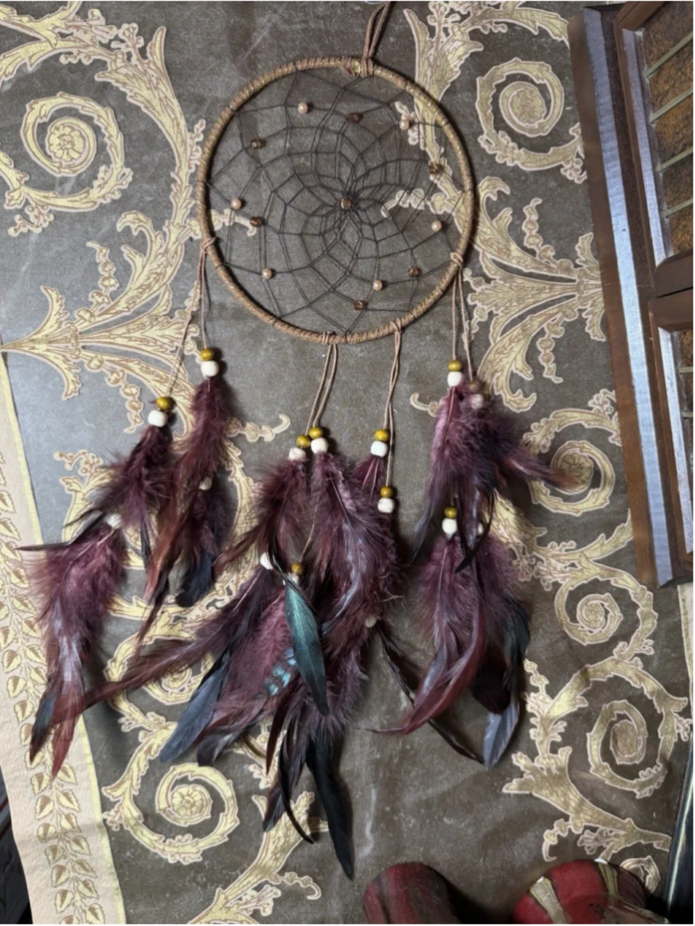 Dream Catcher Wall Hanging 6.5 In Hoop 23 in Long Feathers Beads Boho Decor New